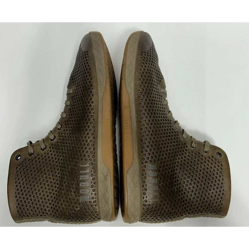 NOBULL High-Top Leather Trainers Shoes Mens 13 Brown Gum Sole CrossFit Lace Up